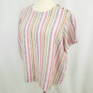 Lands End Linen Short Sleeve Top Size 2X Multi-Color Stripes